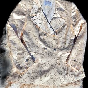 Escada Couture Vintage Gold Skirt Suit Set Silk Blend Golden Cream EUC Floral